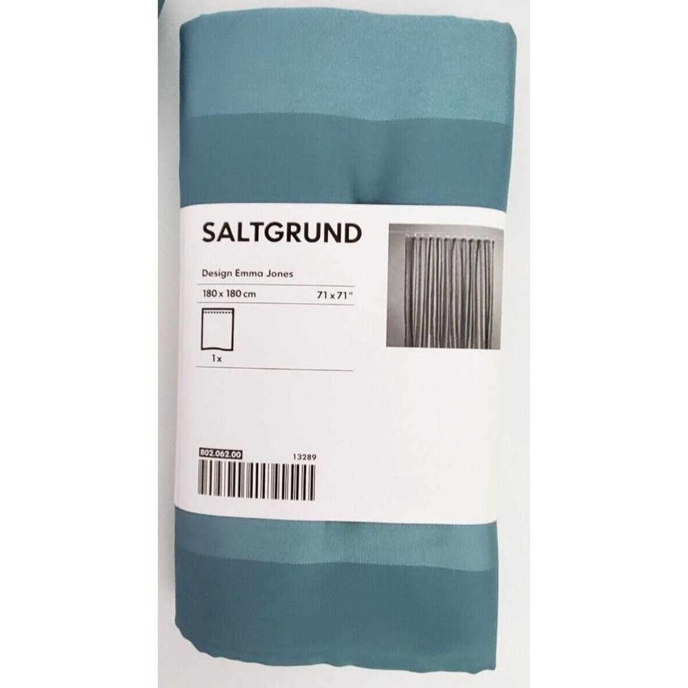 IKEA Saltgrund Teal Shower Curtain Striped Fabric 71x71" (180 x 180cm) New
